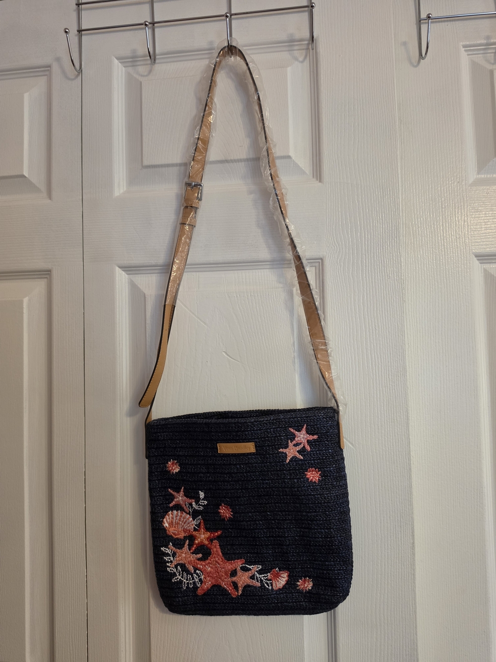 Vera Bradley Navy Crossbody with Pink Coral Sealife Embroidery